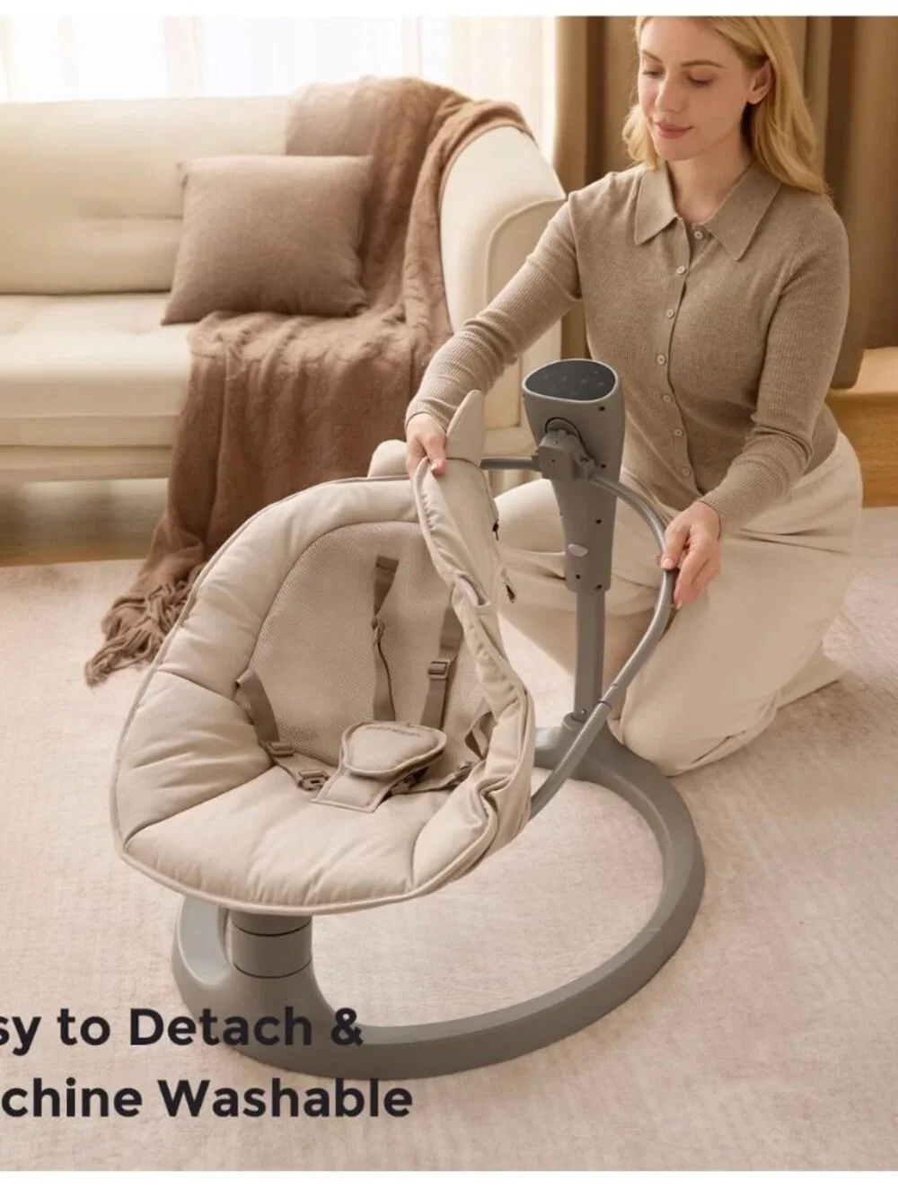 Momcozy 2-in-1 Electric Baby Swing & Toddler Seat, Adjustable Height, Khaki, New